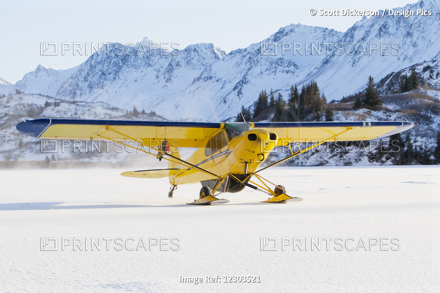 Piper Pa-18 Super Cub On Skis With The Kenai Mountains In The Background, ...
