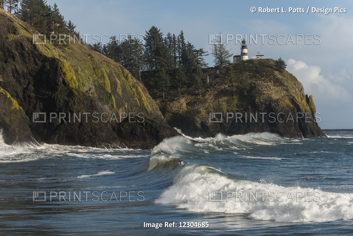 Surf Breaks At Cape Disappointment On The Washington Coast; Ilwaco, Washington, ...