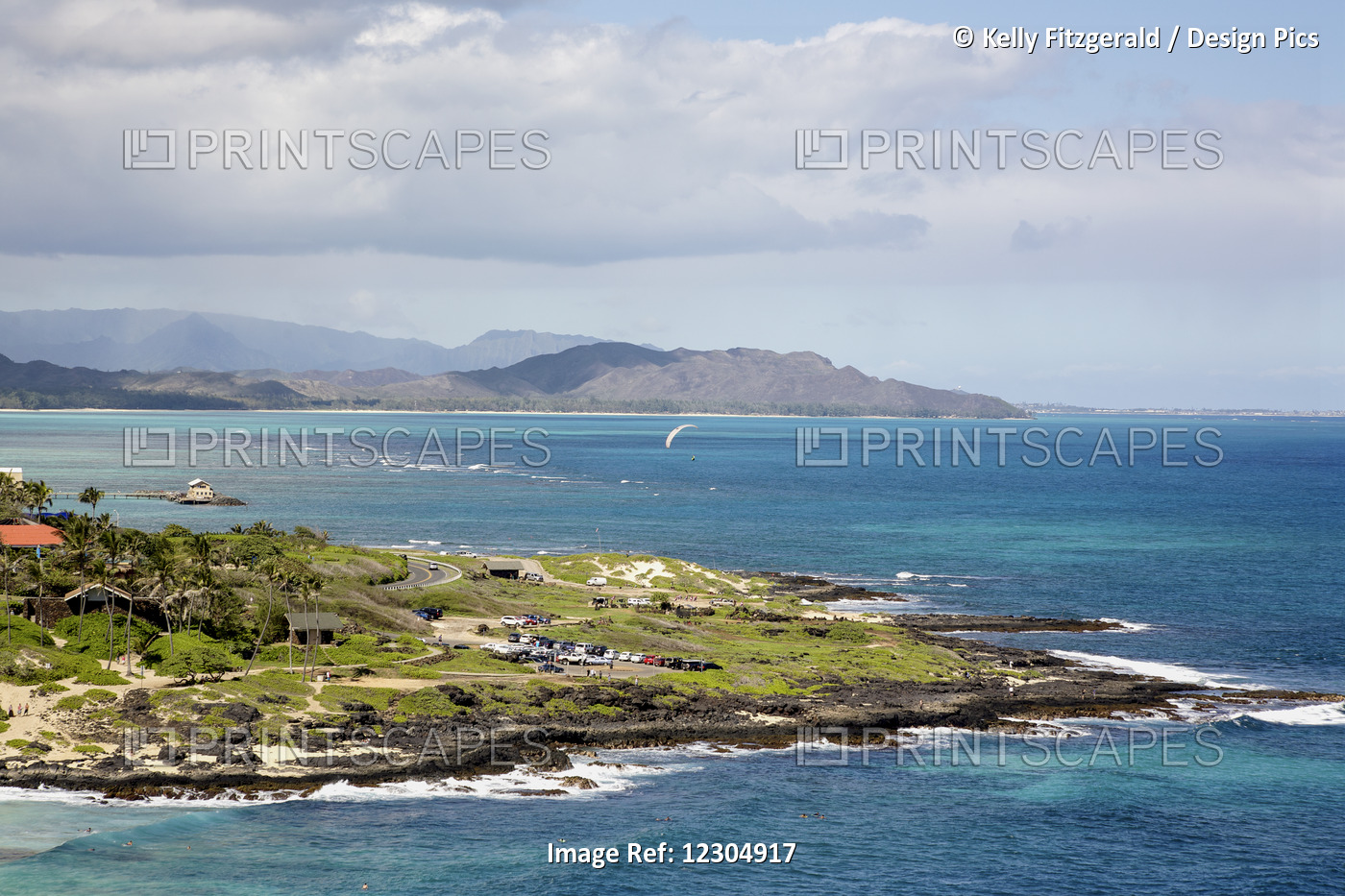 Paraglider And View From Makapuu Point; Oahu, Hawaii, United States Of America