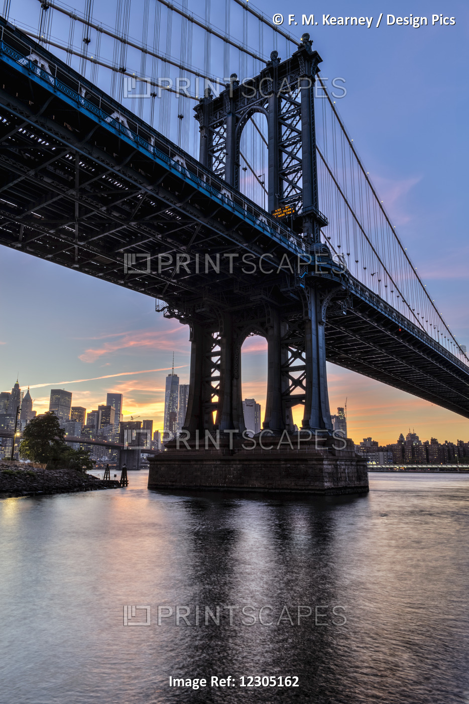 Manhattan Bridge And Nyc Skyline At Sunset, Brooklyn Bridge Park; Brooklyn, New ...