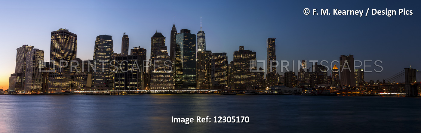 Lower Manhattan Skyline At Sunset; New York City, New York, United States Of ...