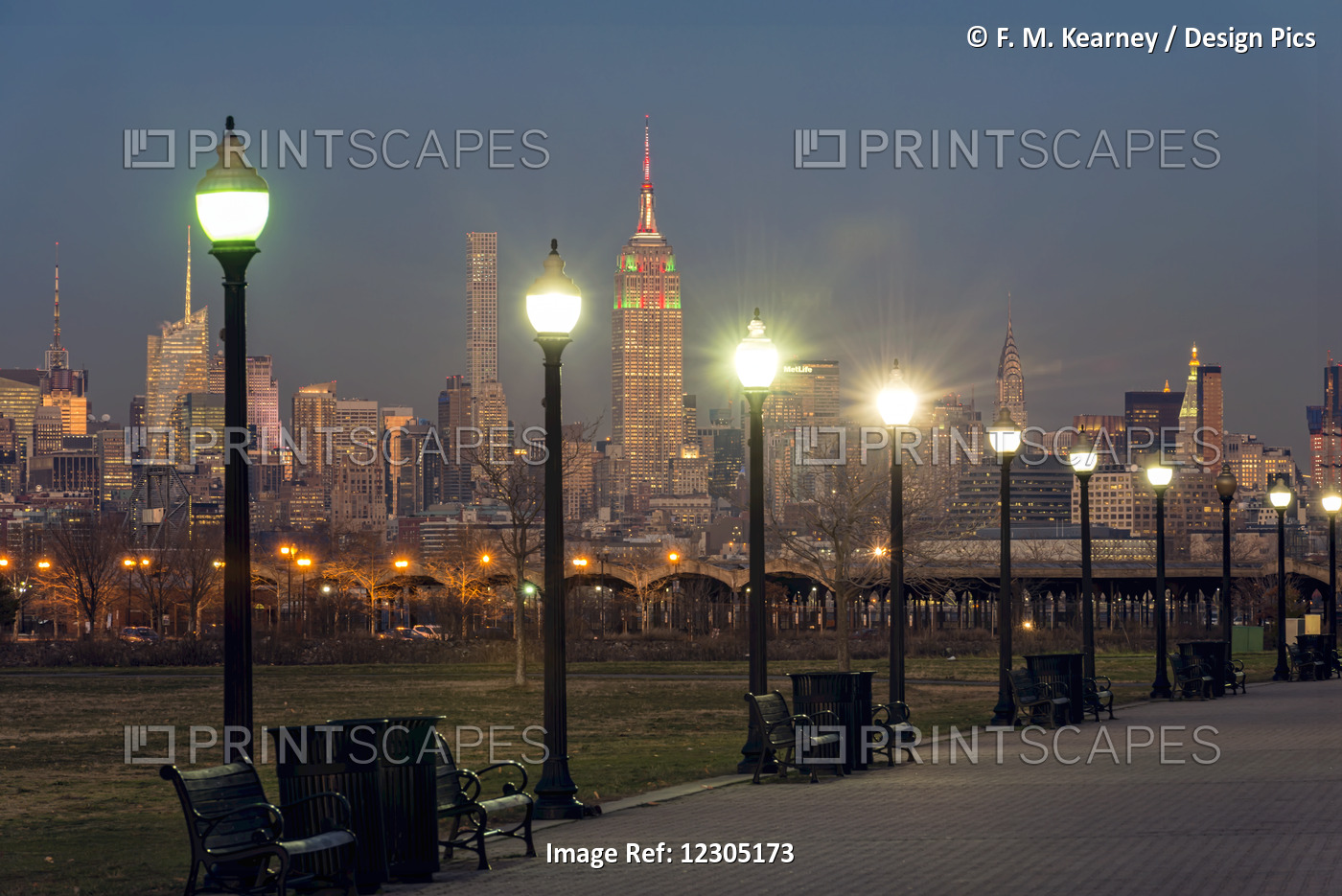 Manhattan Skyline At Twilight, Liberty State Park; Jersey City, New Jersey, ...