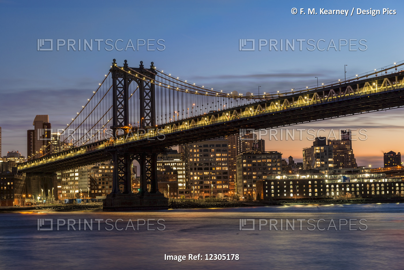 Manhattan Bridge At Twilight; Brooklyn, New York, United States Of America