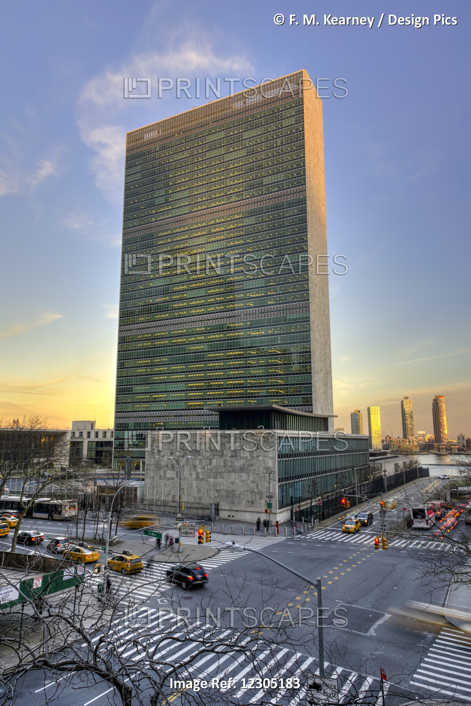United Nations At Sunset; New York City, New York, United States Of America