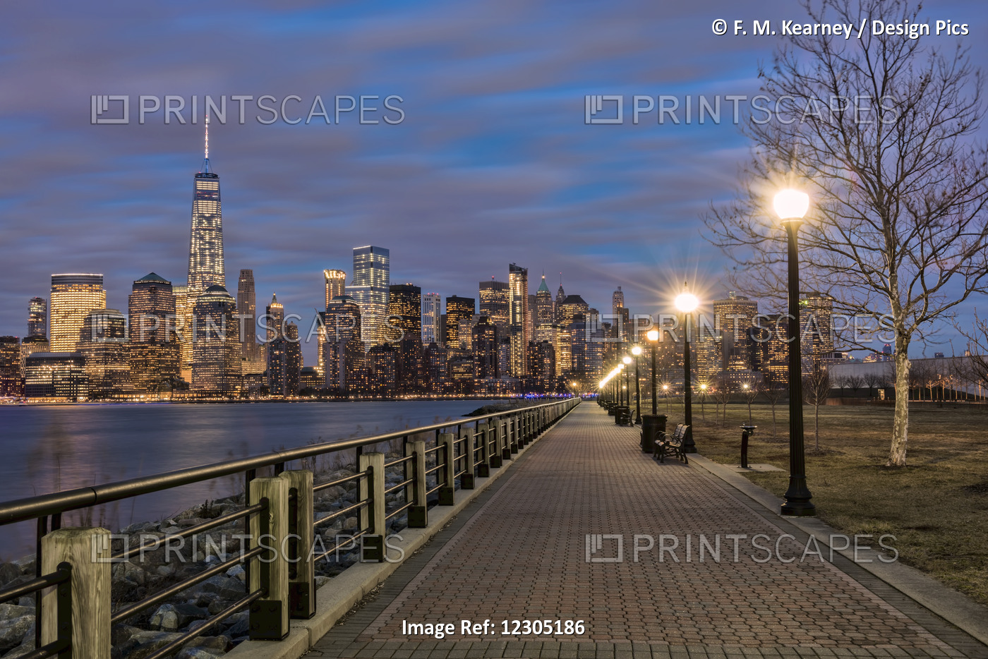 Manhattan Skyline At Twilight, Liberty State Park; Jersey City, New Jersey, ...
