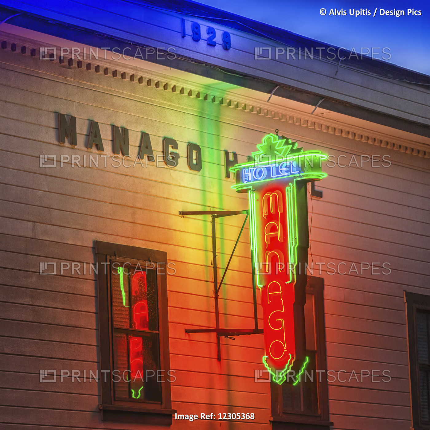 Night Shot Of Neon Sign (By Special Permit For Historic Status) For Manago ...