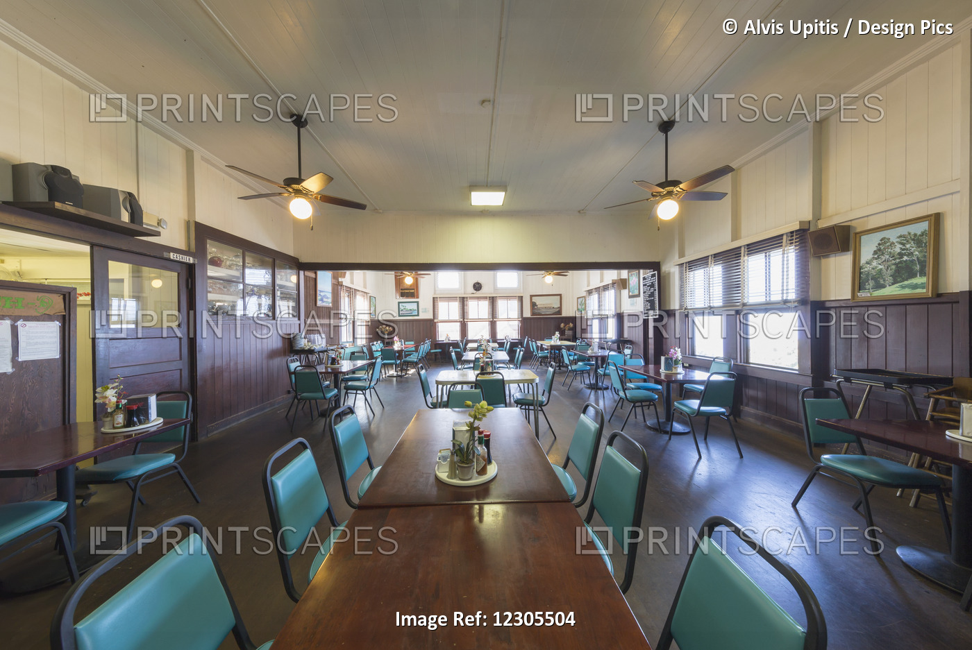 Dining Room Of 100 Year Old Mangao Hotel, Oldest In Hawaii; Captain Cook, ...