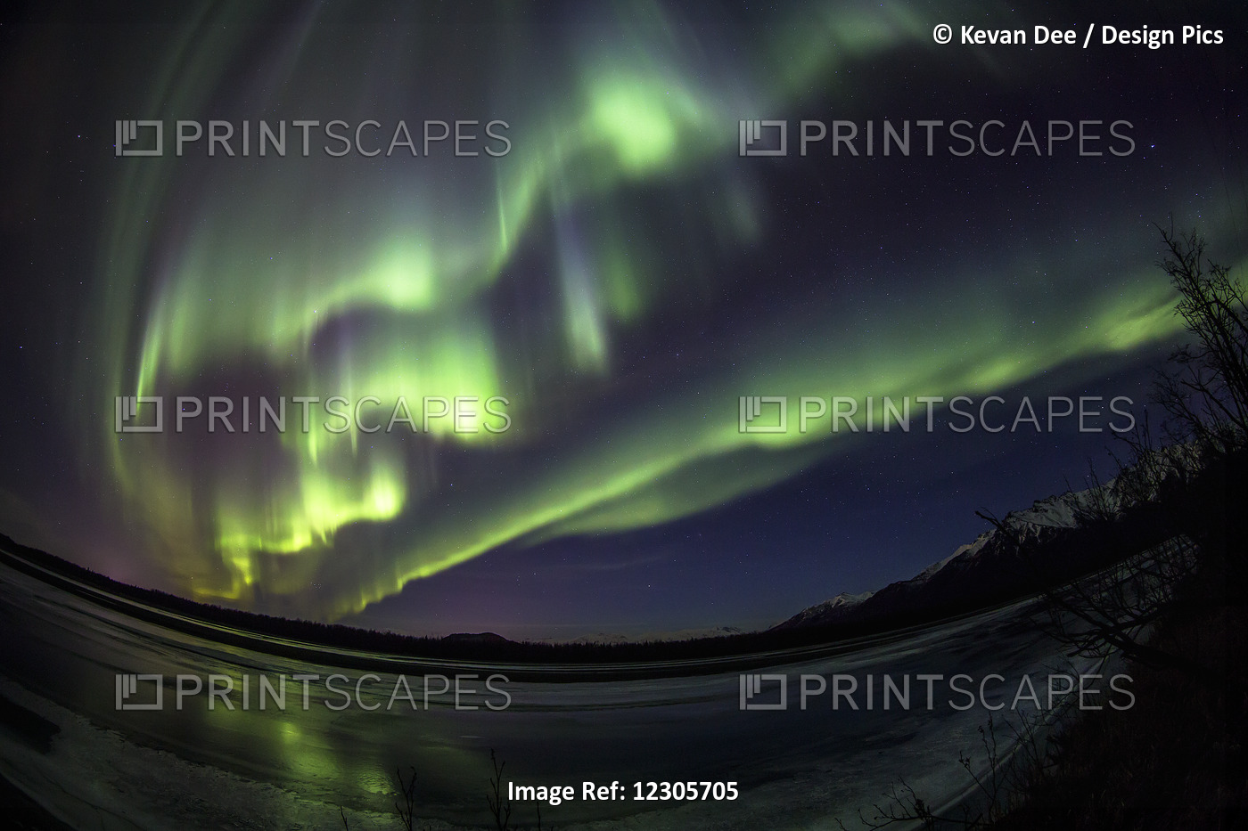 Northern Lights Over The Knik River, Near Palmer; Alaska, United States Of ...