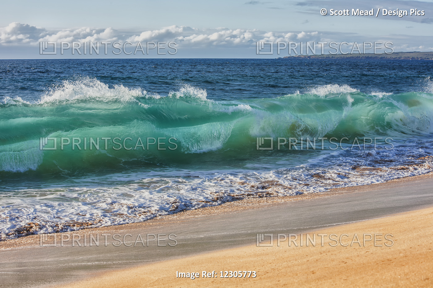 Turquoise Ocean Water In A Curled Wave Along The Beach; Hawaii, United States ...