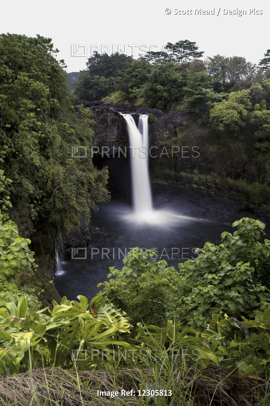 Waterfall In Lush Foliage; Hawaii, United States Of America