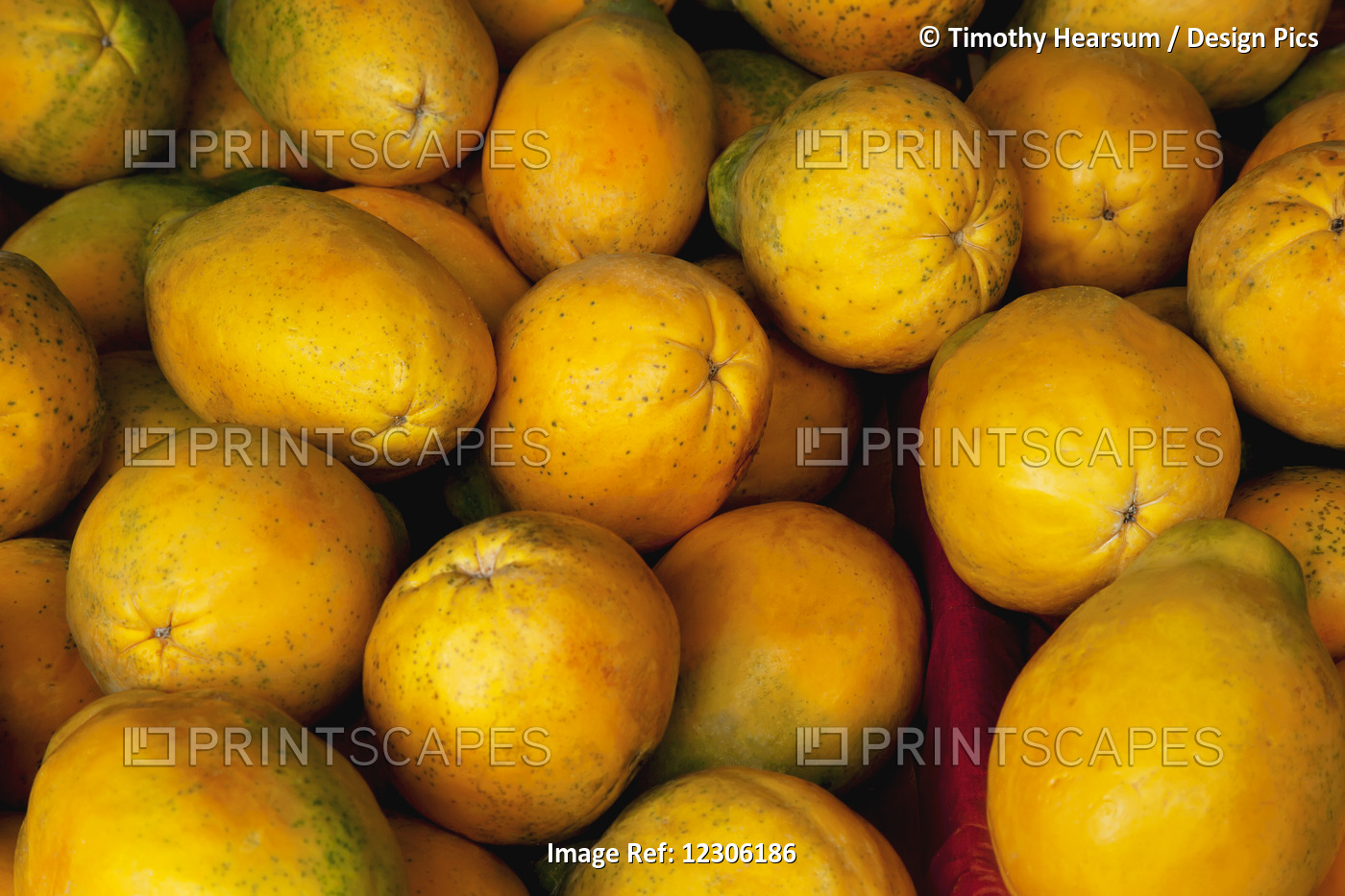 Close Up View Of Ripe Papaya At An Organic Farmers Market; Hilo, Island Of ...