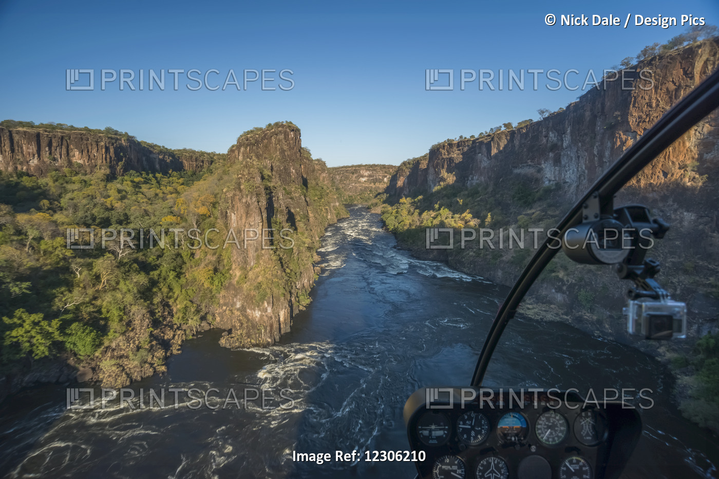 Aerial View Of Sunlit Gorge From Helicopter; Botswana