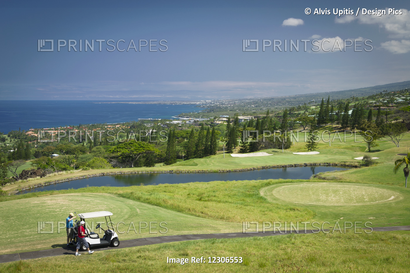 Golfers On Golf Course, Kona Country Club; Kailua Kona, Island Of Hawaii, ...