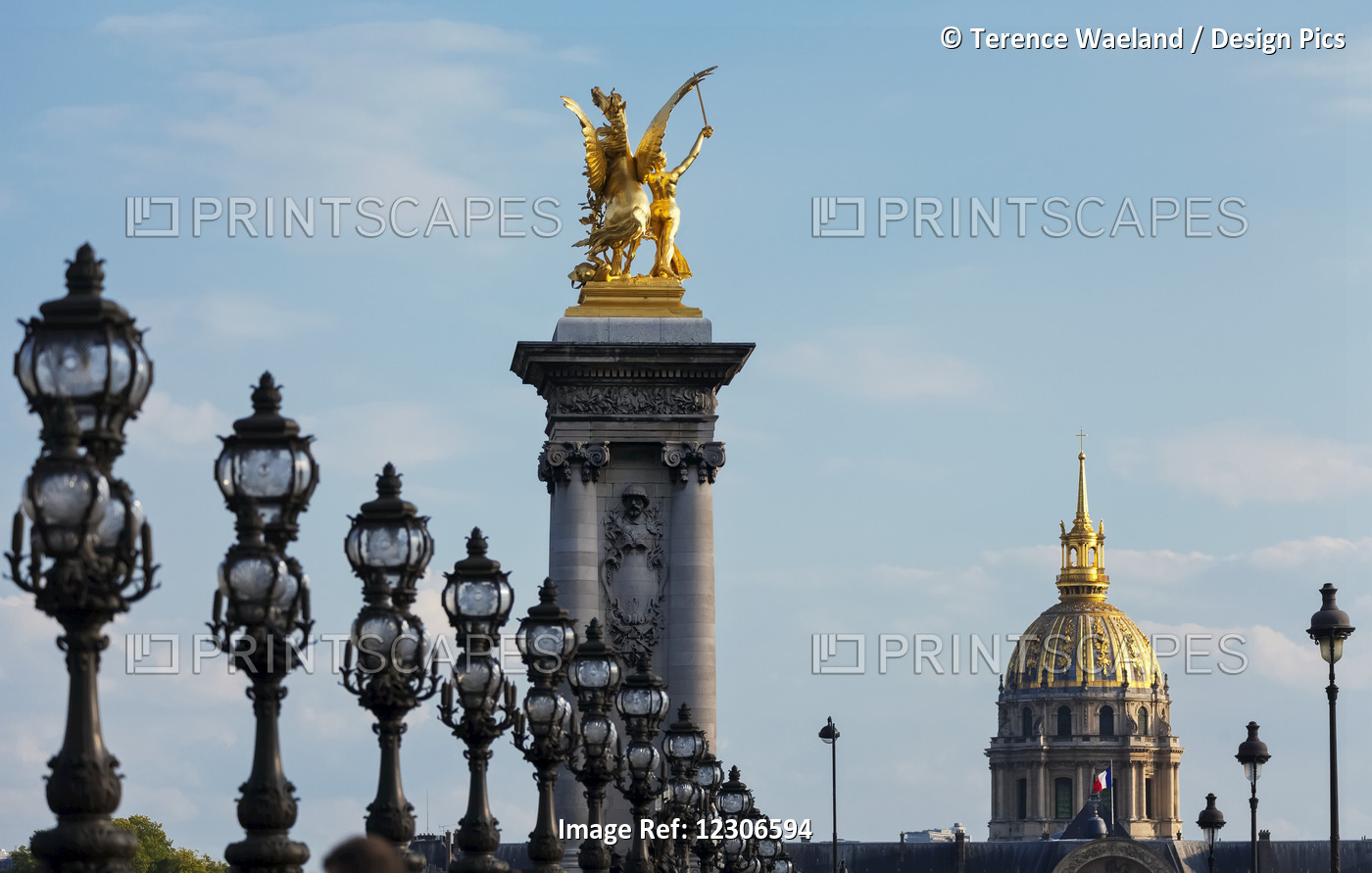 View Of Les Invalides From Pont Alexandre Iii; Paris, France