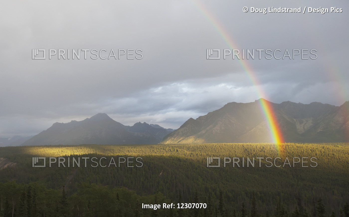 A Rainbow Shines Brightly Over Mountains East Of Palmer In Summertime, ...