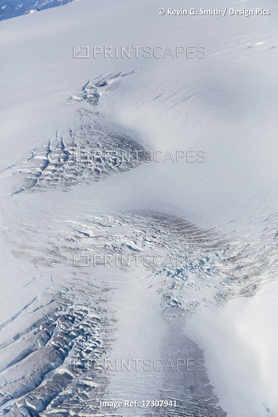 Aerial View Of Snow And Ice That Comprises The Harding Ice Field, Crevasses ...