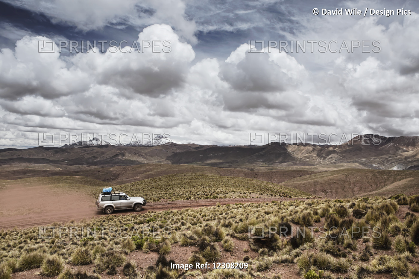 Suv Driving Through Mountain Terrain; Bolivia