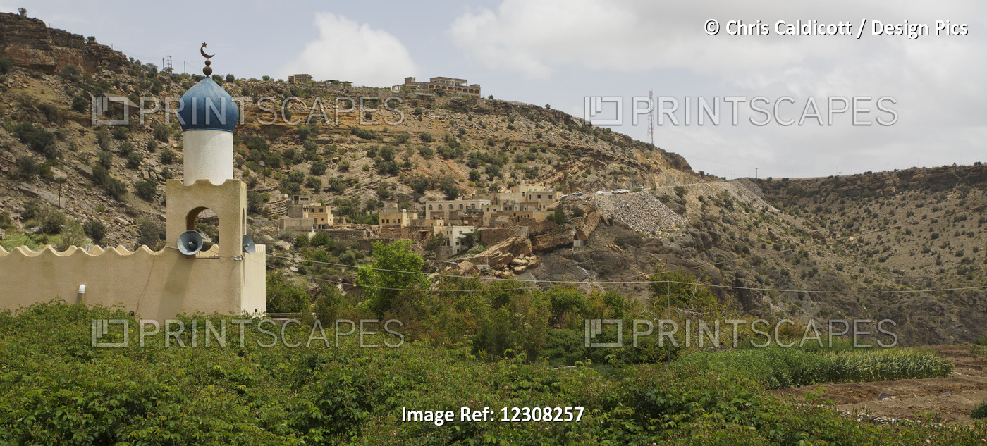 Mountainous Landscape With Village And Terraced Fields Of Roses
