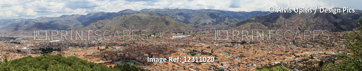 Cusco, Peruvian City Panorama From Saksaywaman With Airport And Soccer Stadium ...