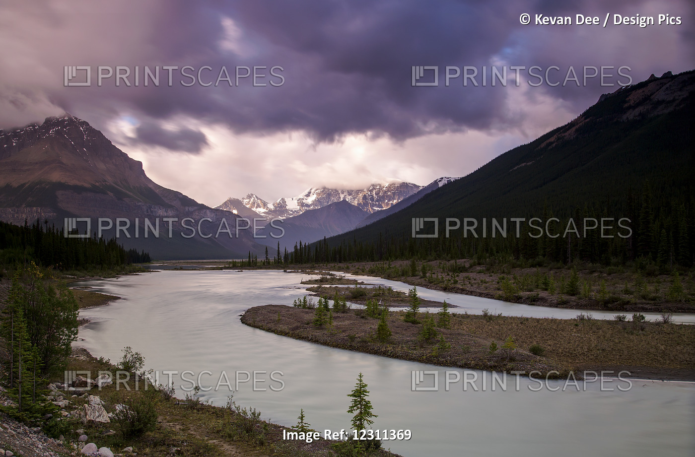 Cloudy Summer Day Along The Sunwapta River, Jasper National Park; Alberta, ...