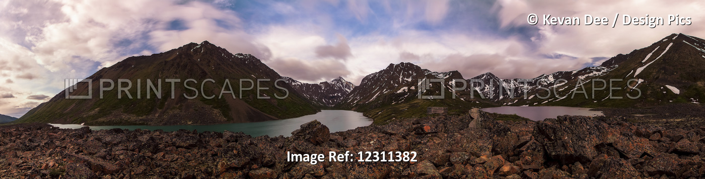 Panorama Of Eagle And Symphony Lakes Near Eagle River; Alaska, United States Of ...