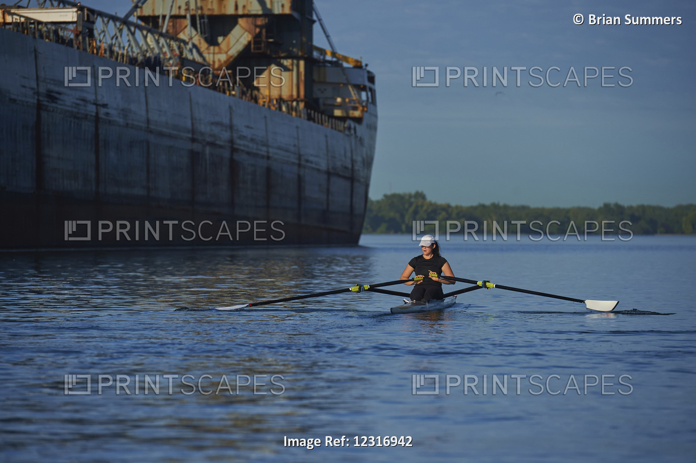 Young Woman In A Single Scull, Hanlan Boat Club In The Harbour; Toronto, ...