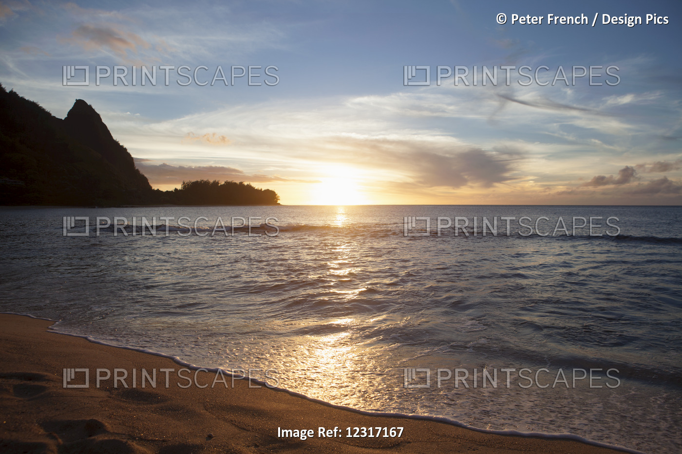 Sunset, Tunnels Beach, Also Known As Haena Beach, With View Of Napali Coast, ...