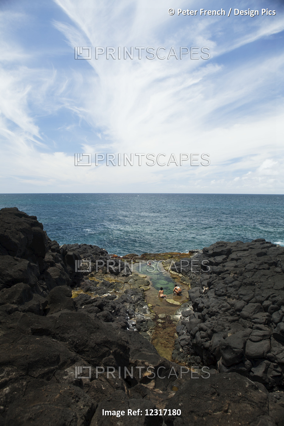 Swimmers In Tide Pools, Queens Bath; Princeville, Kauai, Hawaii, United States ...