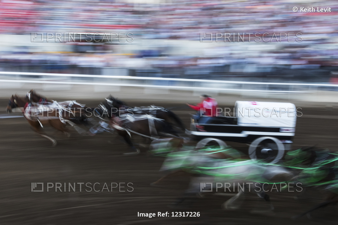 Motion Blur Of A Chuckwagon Race, Lakeview Calgary Stampede Event; Calgary, ...