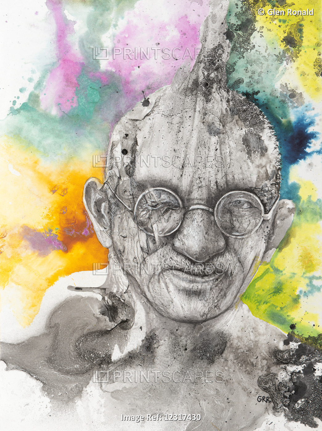 Gandhi, An Artist's Rendition With Colour Artwork