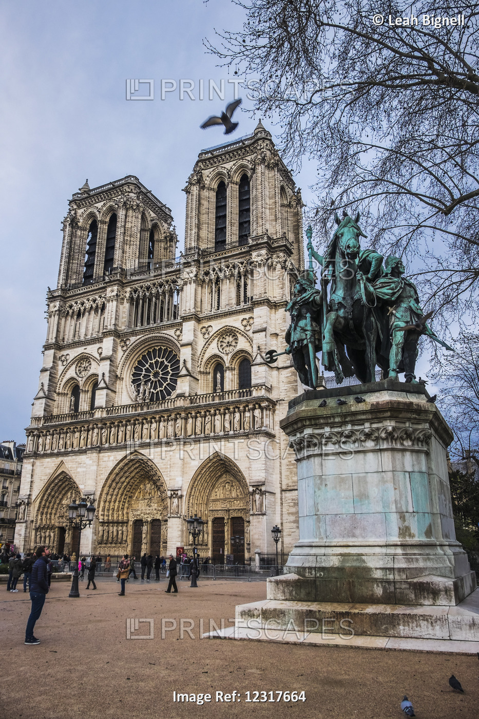 Statue Of Charlemagne In Front Of The Notre Dame Cathedral; Paris, France