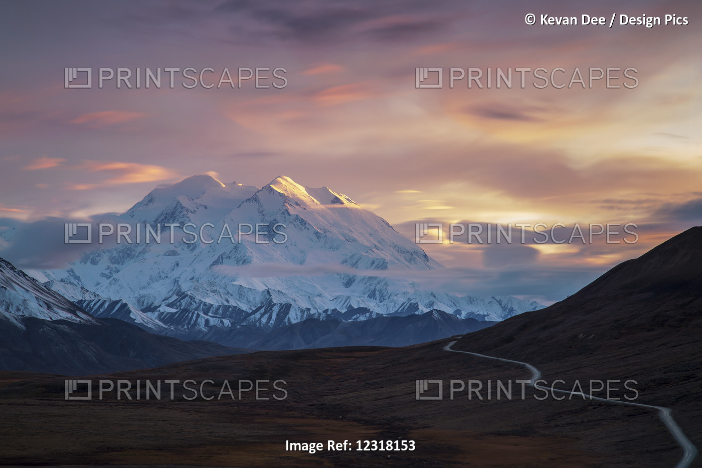Long Exposure Photograph Of Sunset On Denali, Denali National Park; Alaska, ...
