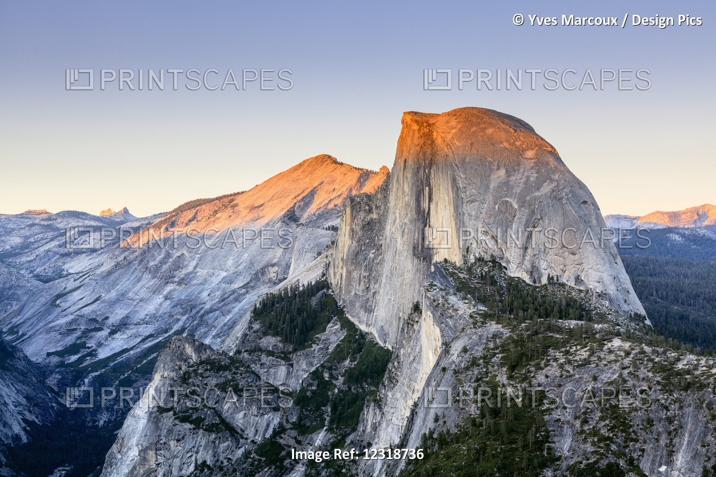Half Dome At Sunset From Glacier Point, Yosemite National Park; California, ...
