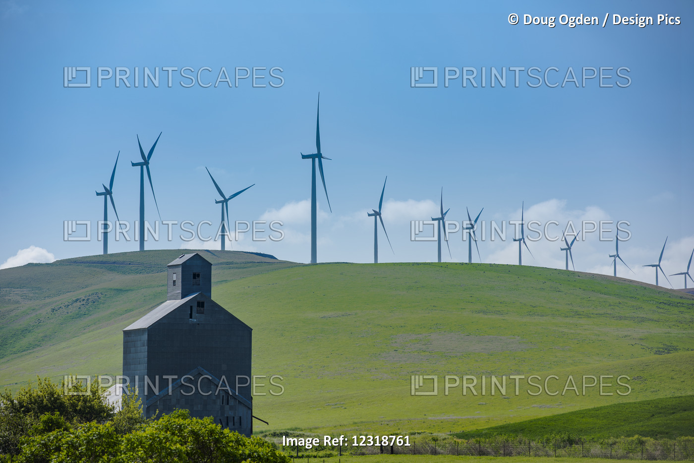 Wind Turbines Of The Lower Snake River Wind Project In Contrast To An Old Barn ...