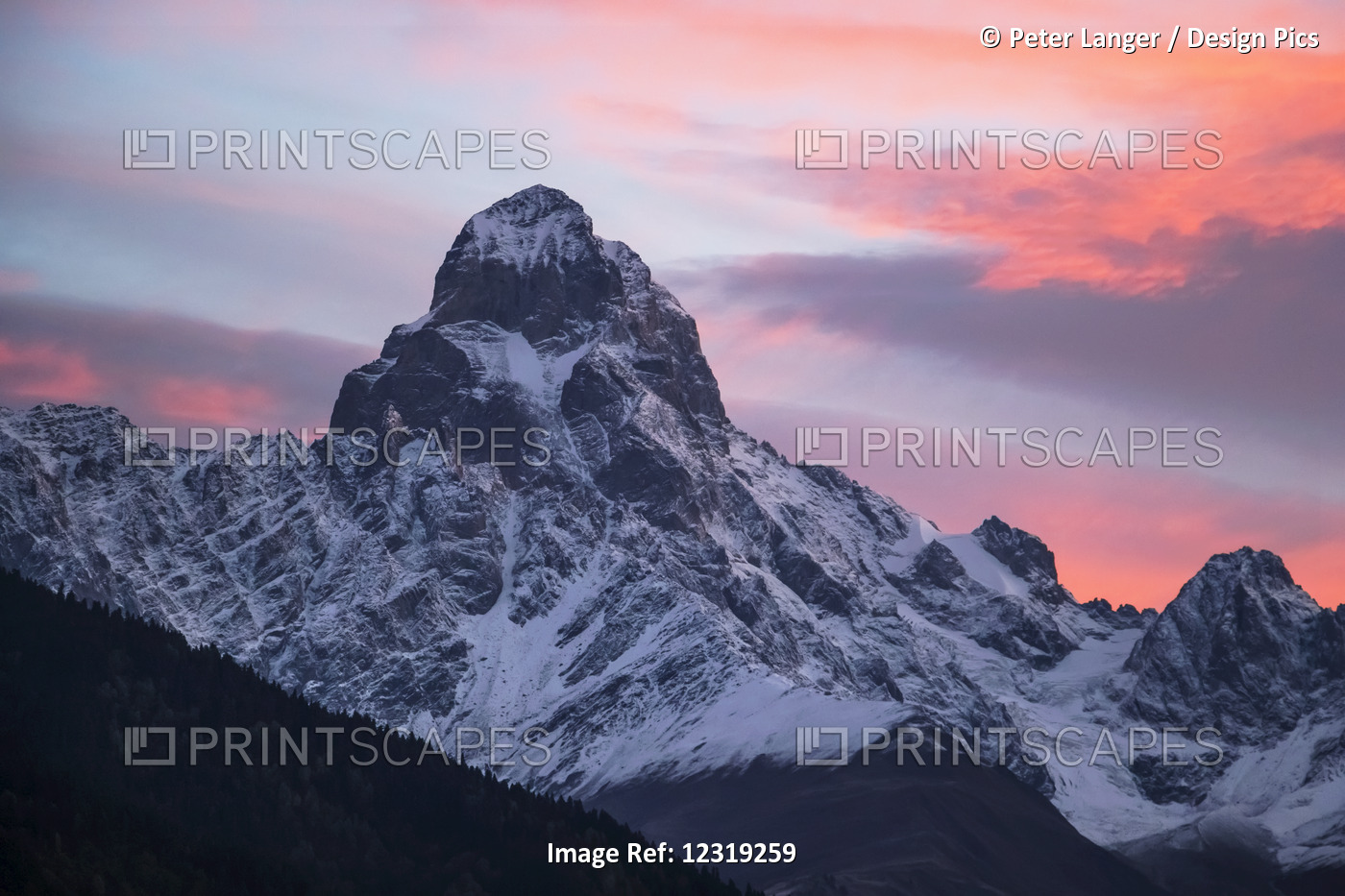Mount Ushba At Dawn, Caucasus Mountains, Zemo Svaneti National Park; ...