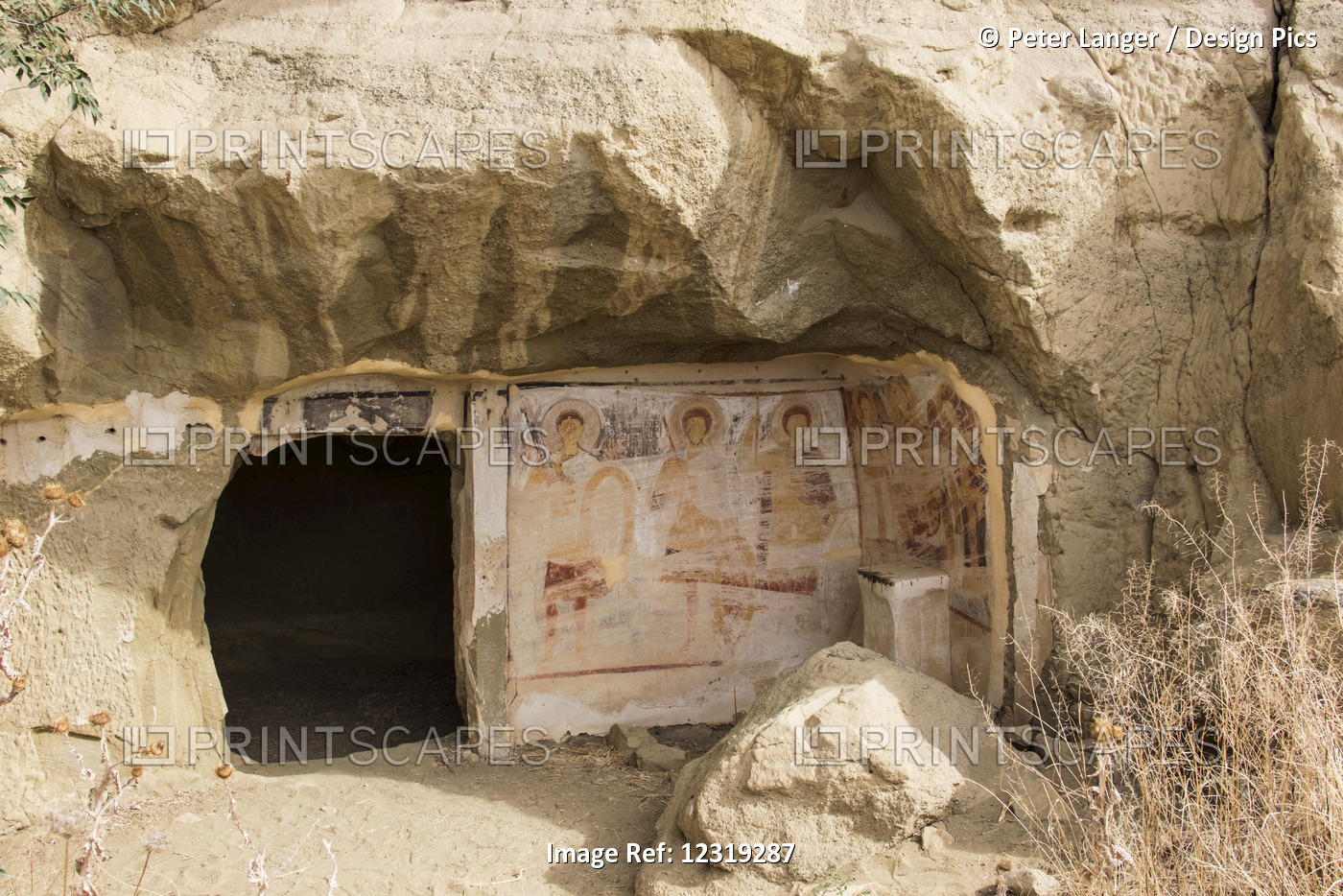 Medieval Frescoes In A Cave Of The David Gareja Monastery Complex; Kakheti, ...