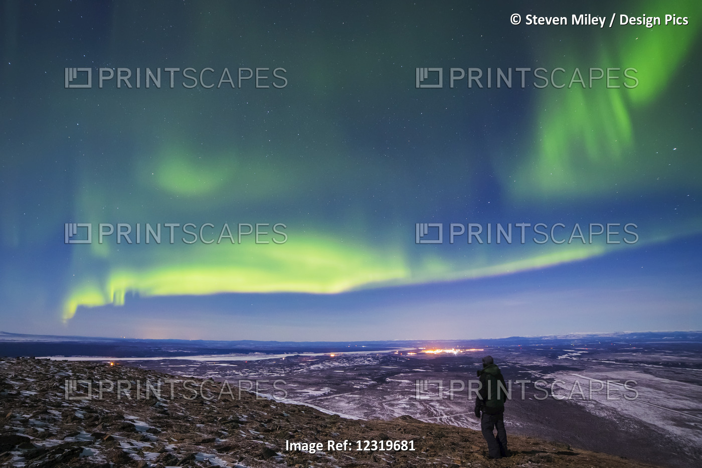 A Man Observes The Aurora Borealis From The Top Of Donnelly Dome South Of Fort ...