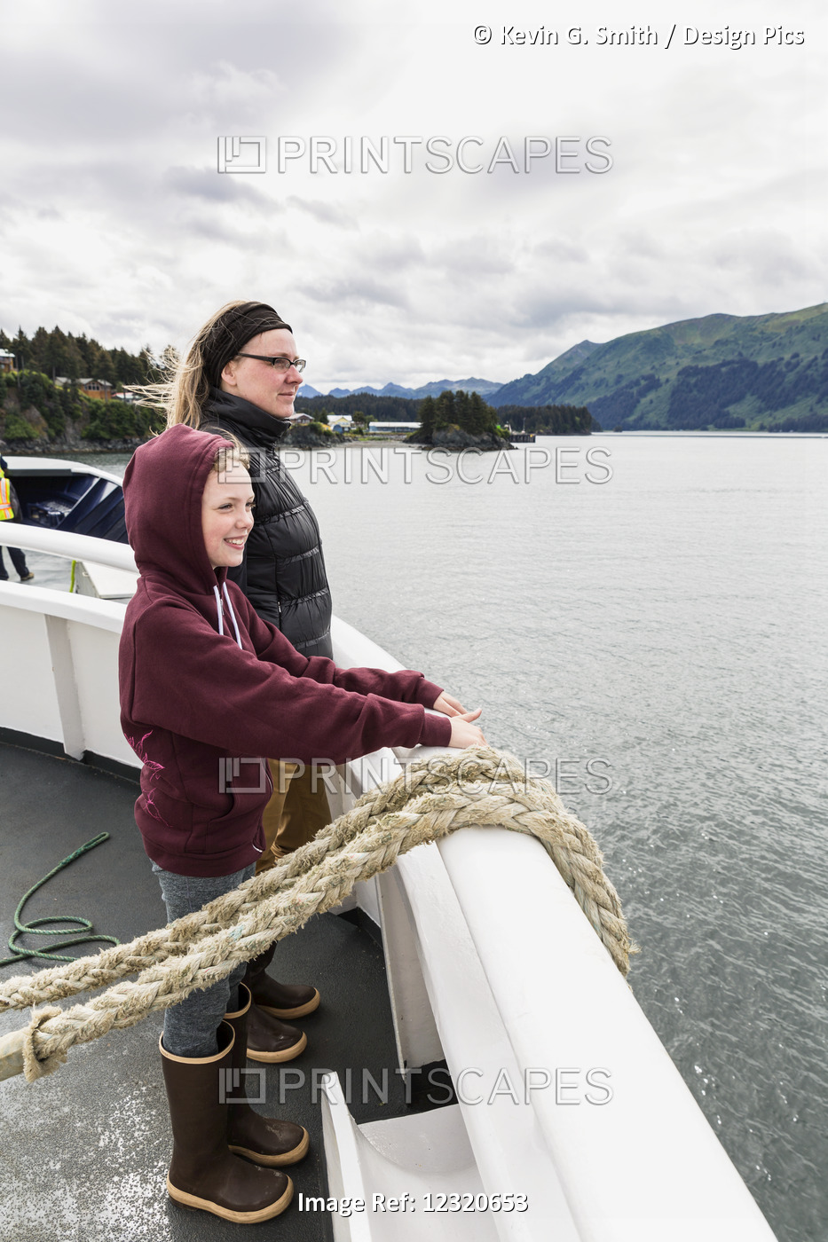 Mother And Daughter On The Deck Of A Alaska Marine Highway Ferry, Homer, Kenai ...