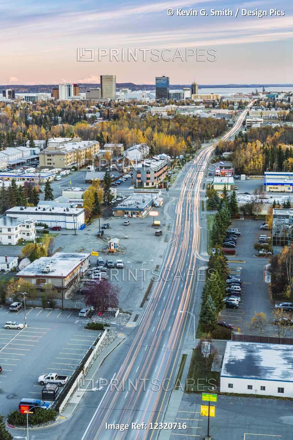 Aerial View Of Downtown Anchorage In Autumn With Denali In The Background At ...
