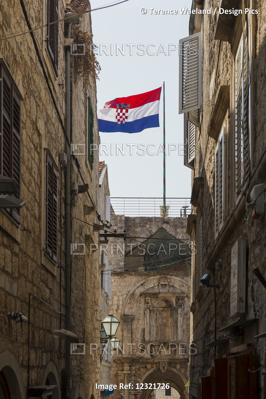 Croatian Flag In Korcula Town; Korcula, Croatia