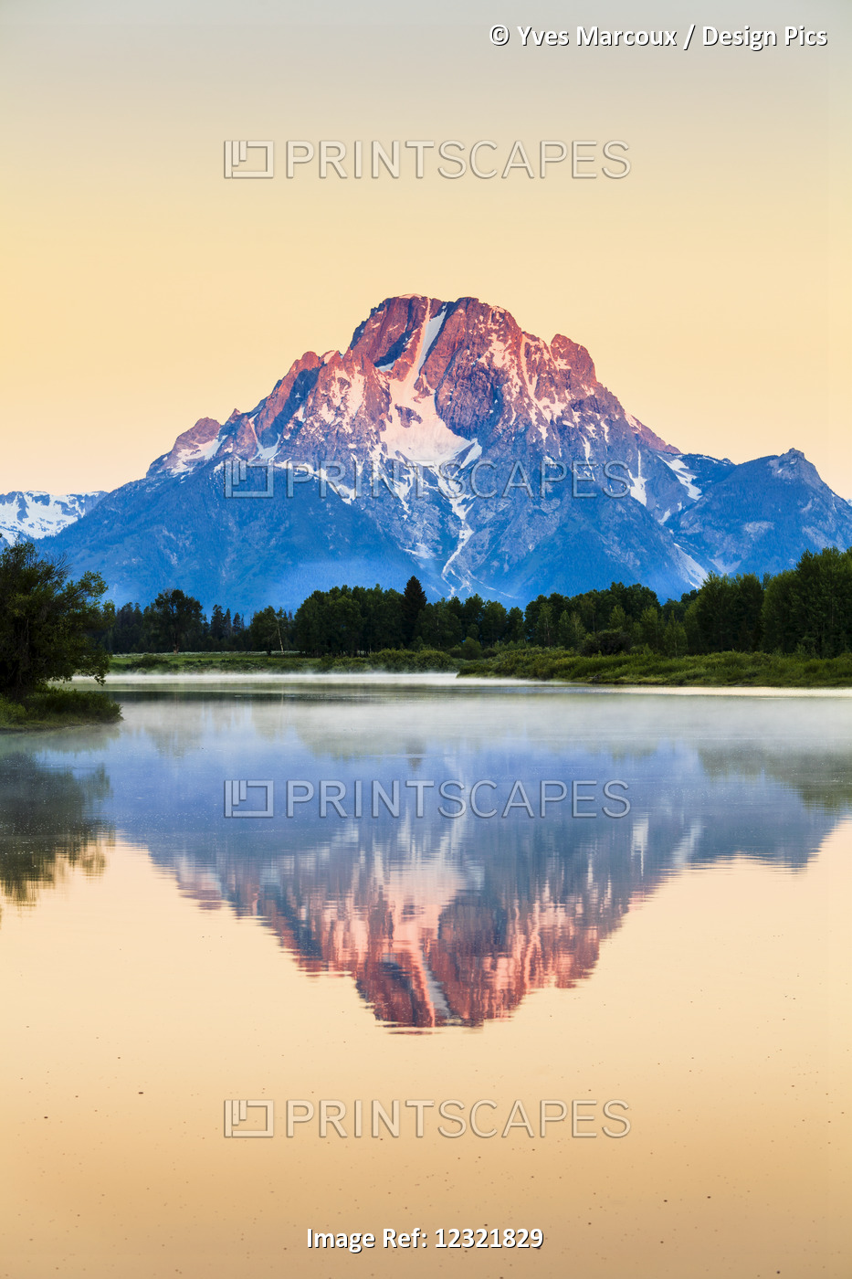 Mount Moran From Oxbow Bend At Dawn, Grand Teton National Park; Wyoming, United ...