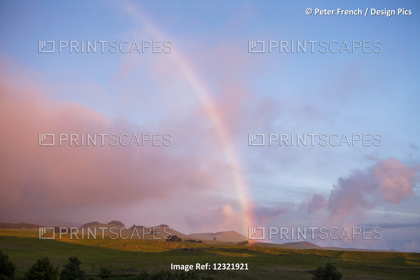 Rainbow Over Cinder Cones, Kohala Mountain Pastureslands; Island Of Hawaii, ...