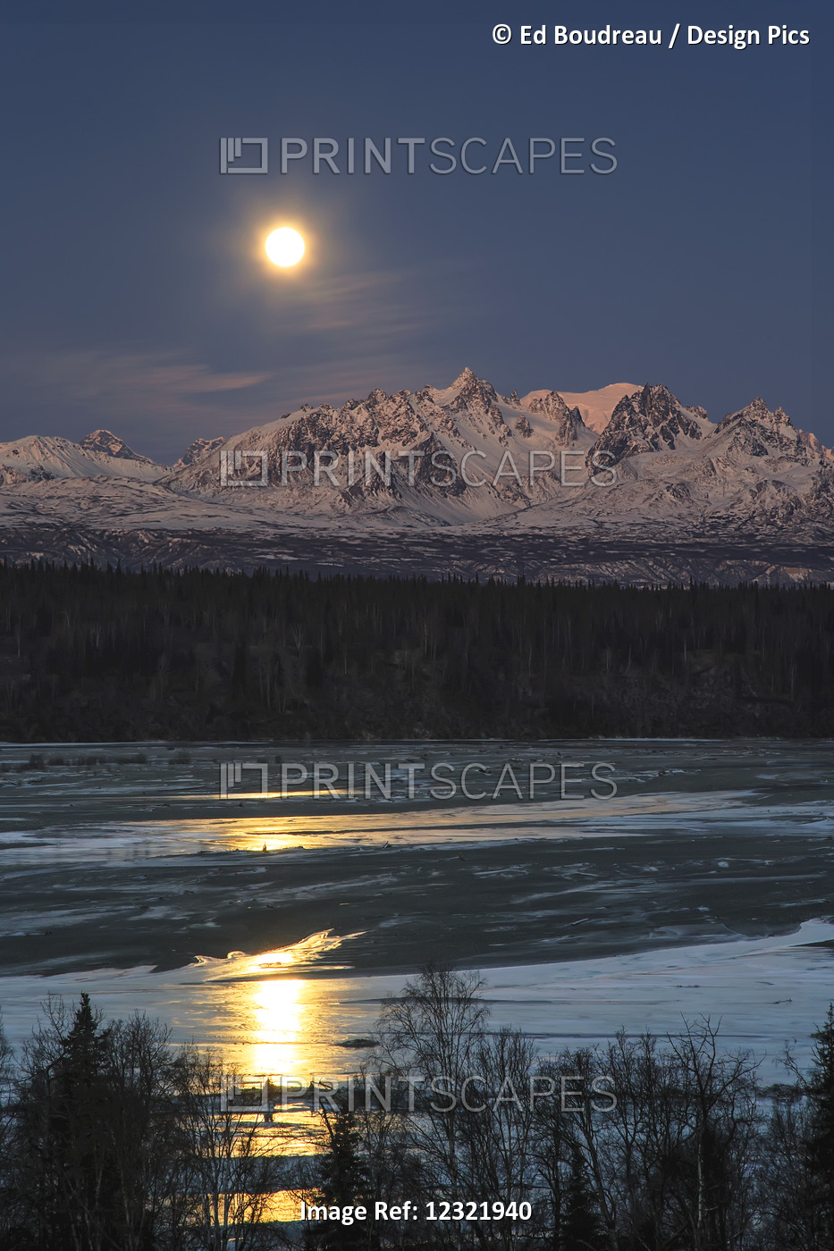 Super Moon As It Descended Over The Denali Range And Chulitna River, Along The ...