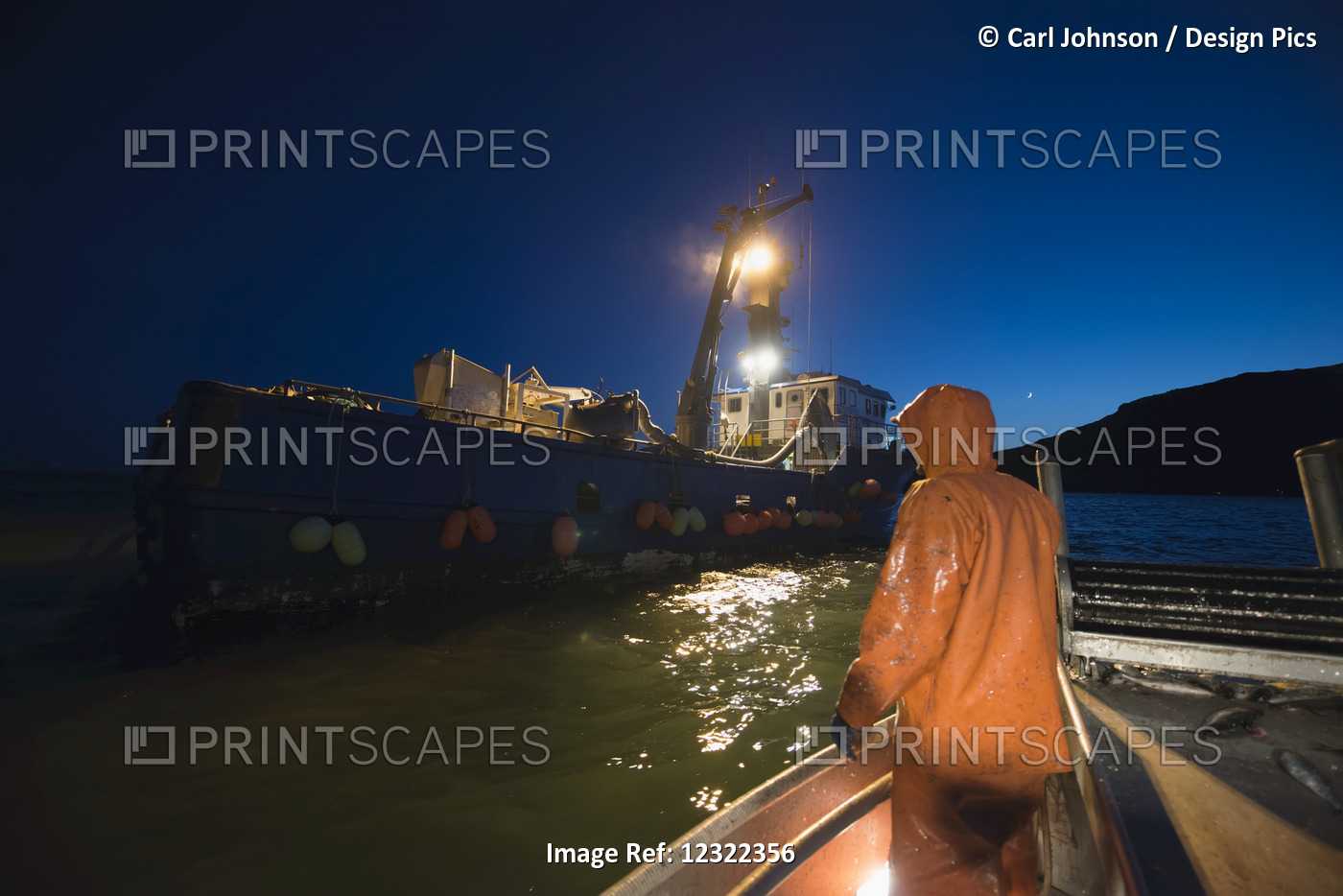 A Crewman On A Commercial Fishing Boat Prepares To Go Alongside A Tender To ...
