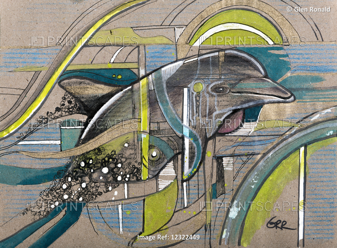Illustration Of A Dolphin Against A Colourful Abstract Background