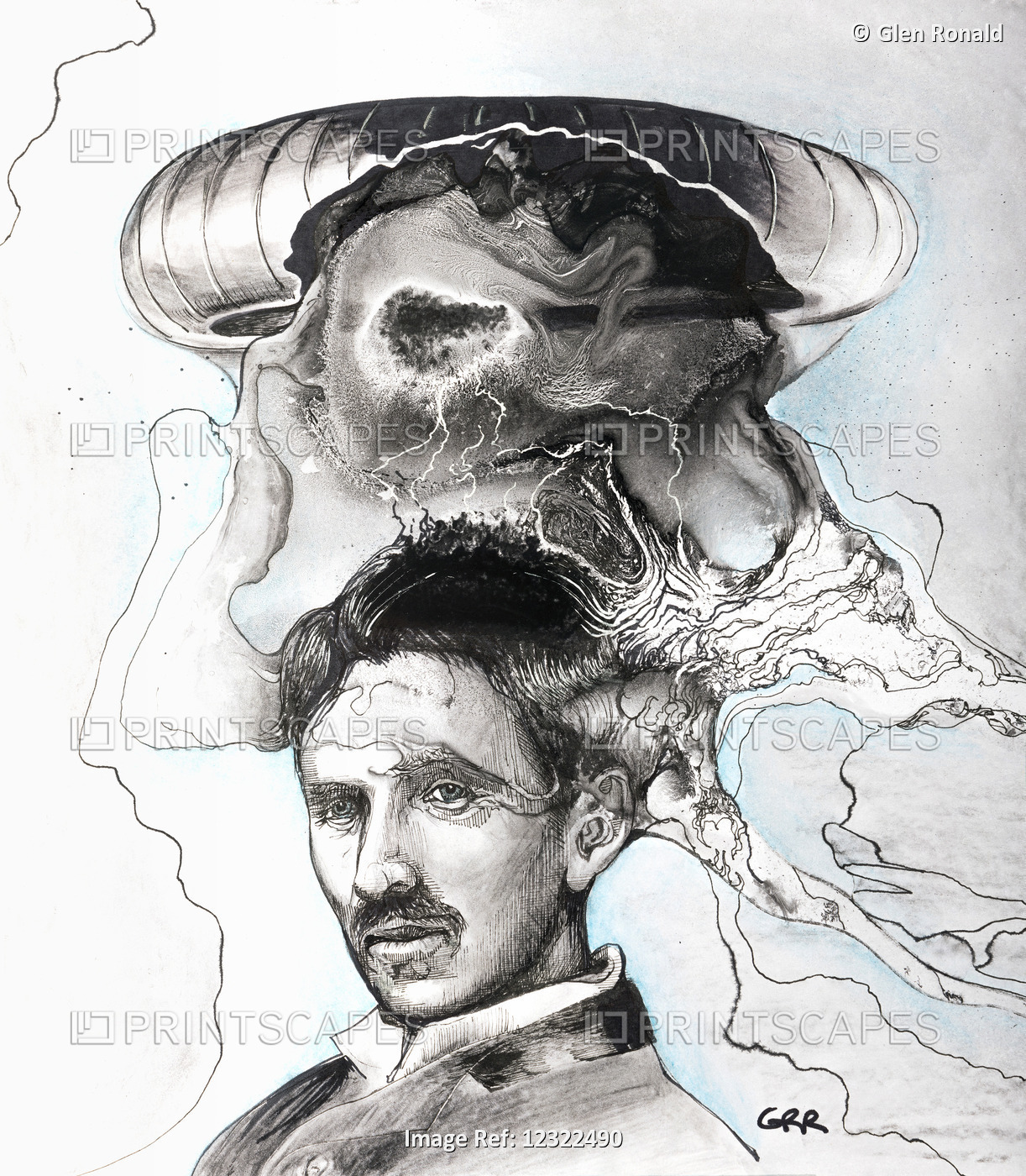 Abstract Portrait Of Nikola Tesla,  Colour Artwork