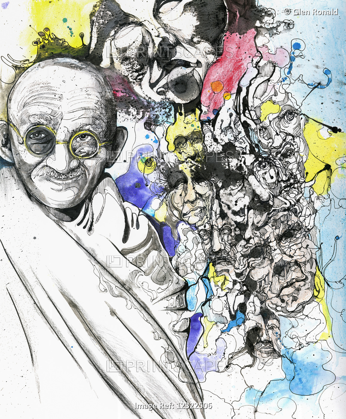 Mahatma Gandhi, An Artist's Rendition In Colour Artwork