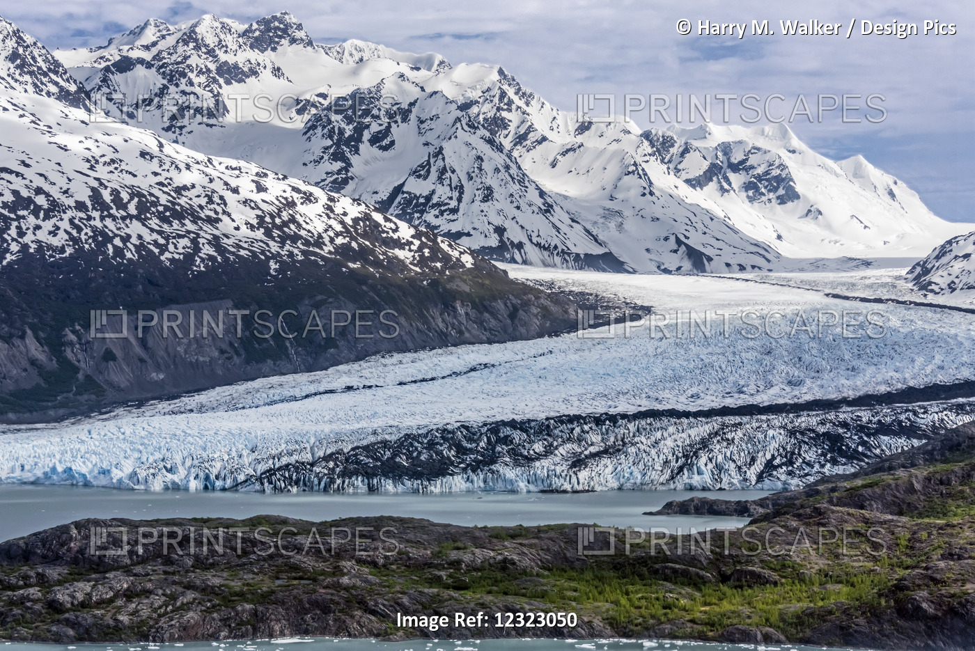Aerial View Of Colony Glacier With Chugach Mountains In Background And Lake ...