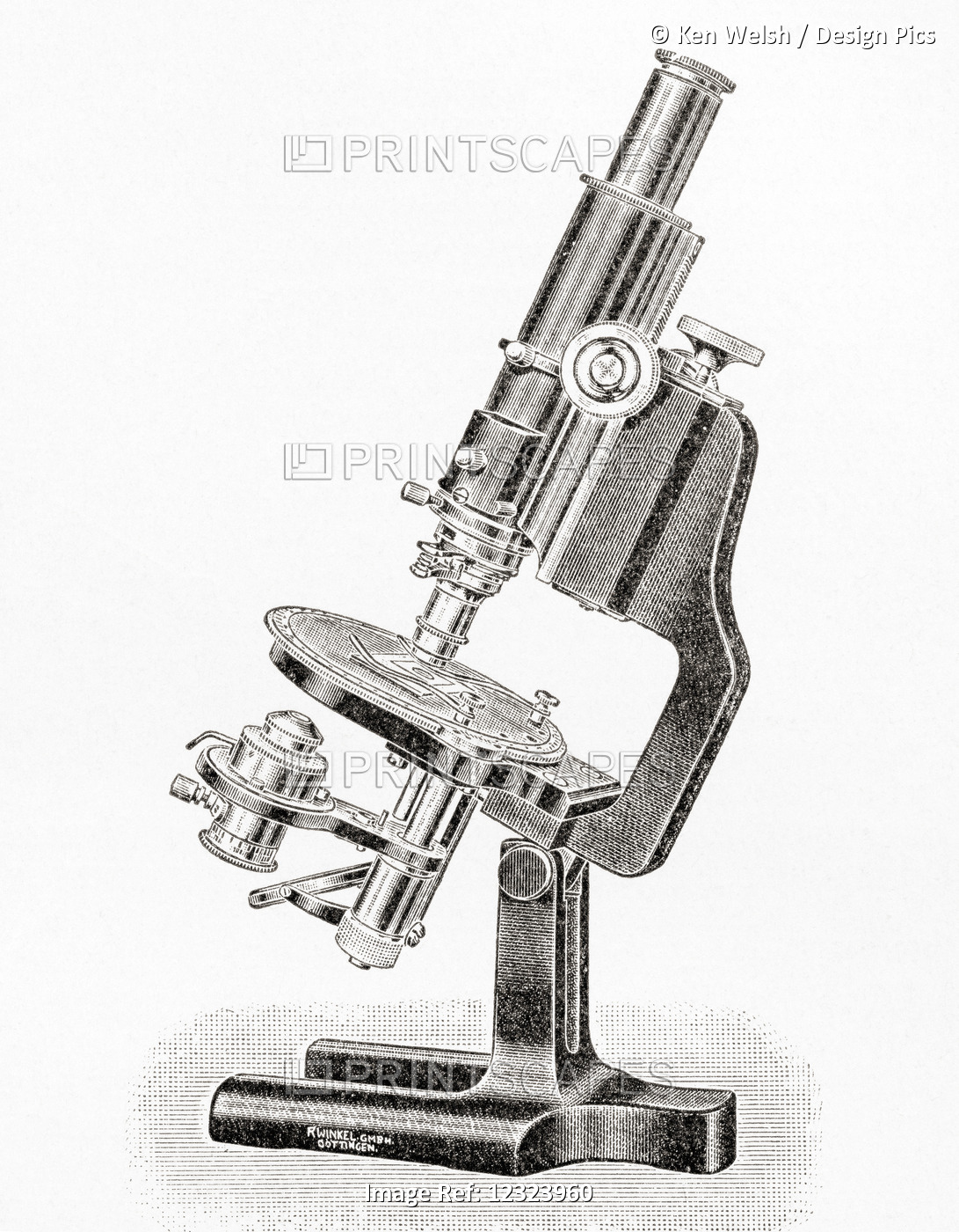 Polarized Light  Microscope.  From Meyers Lexicon, Published 1928.