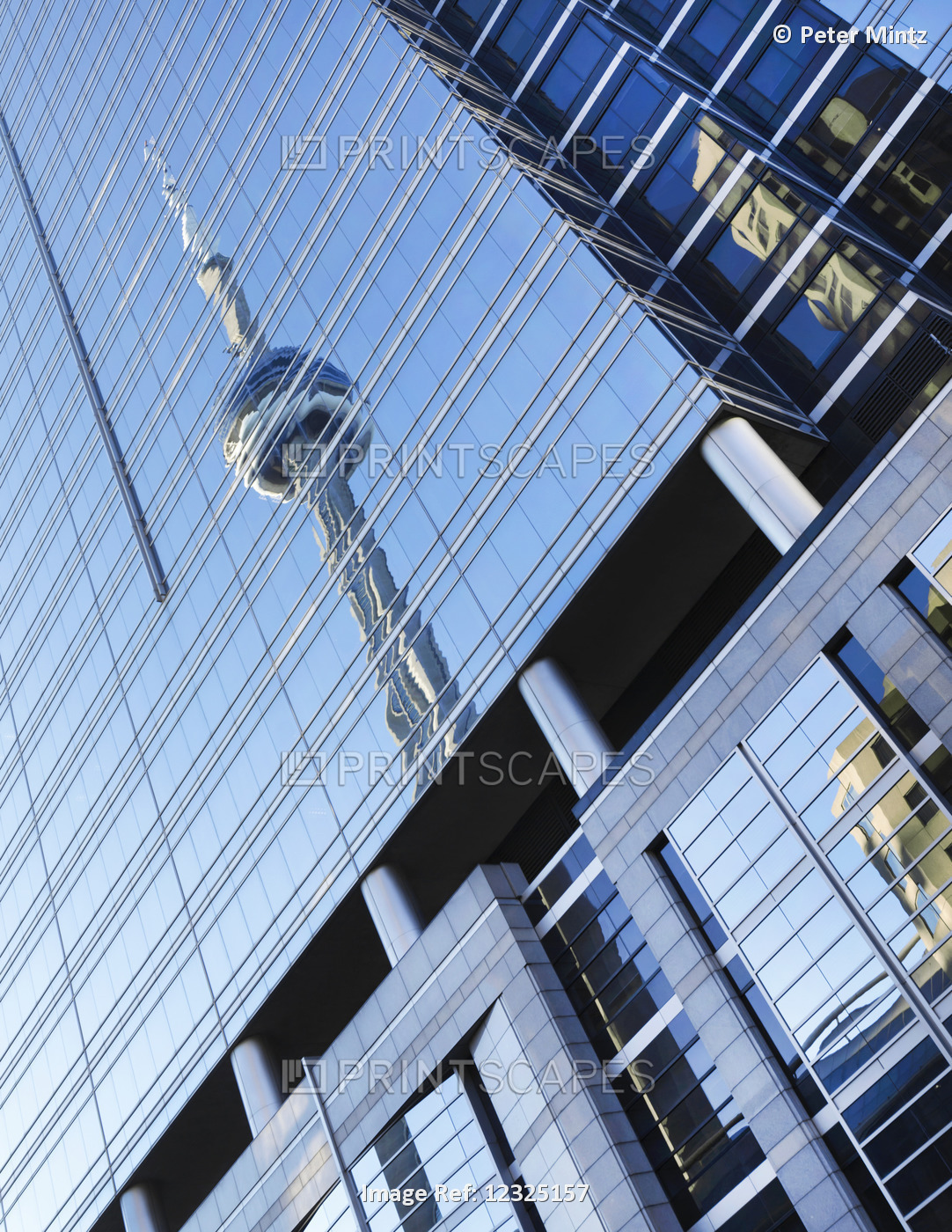 Reflection Of Cn Tower On Buildings; Toronto, Ontario, Canada